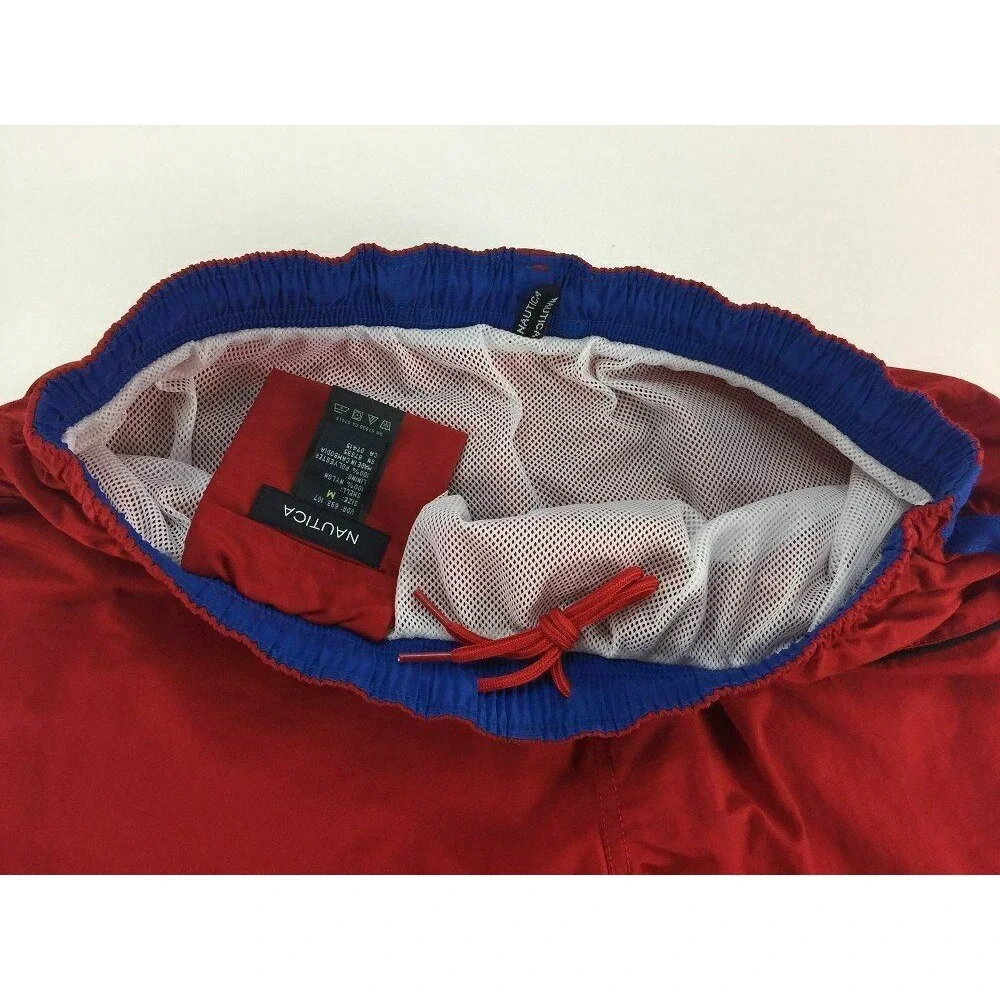 Nautica‎ Flag Bathing Suit M Red Blue SpellOut Swim Trunks Shorts Beach Mens